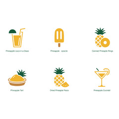 Colorful Flat Icons Representing Various Pineapple Products