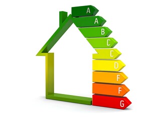Energy Efficiency Home Rating Chart A to G Scale, Green House Icon