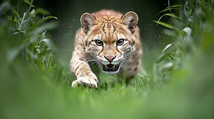 Obraz premium Feline Stalking Through Grass
