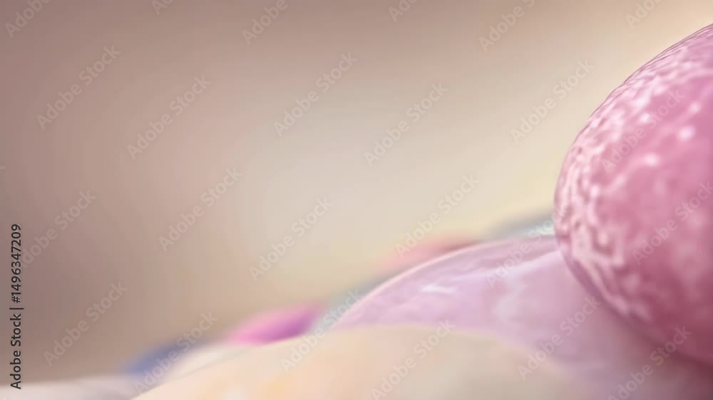 Poster macro photograph featuring a cluster of smooth, rounded, pastel-colored stones in pink and white, cr