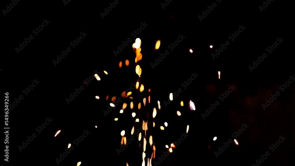 Poster golden sparks of fire falling against a dark background, creating a dynamic and mesmerizing visual e