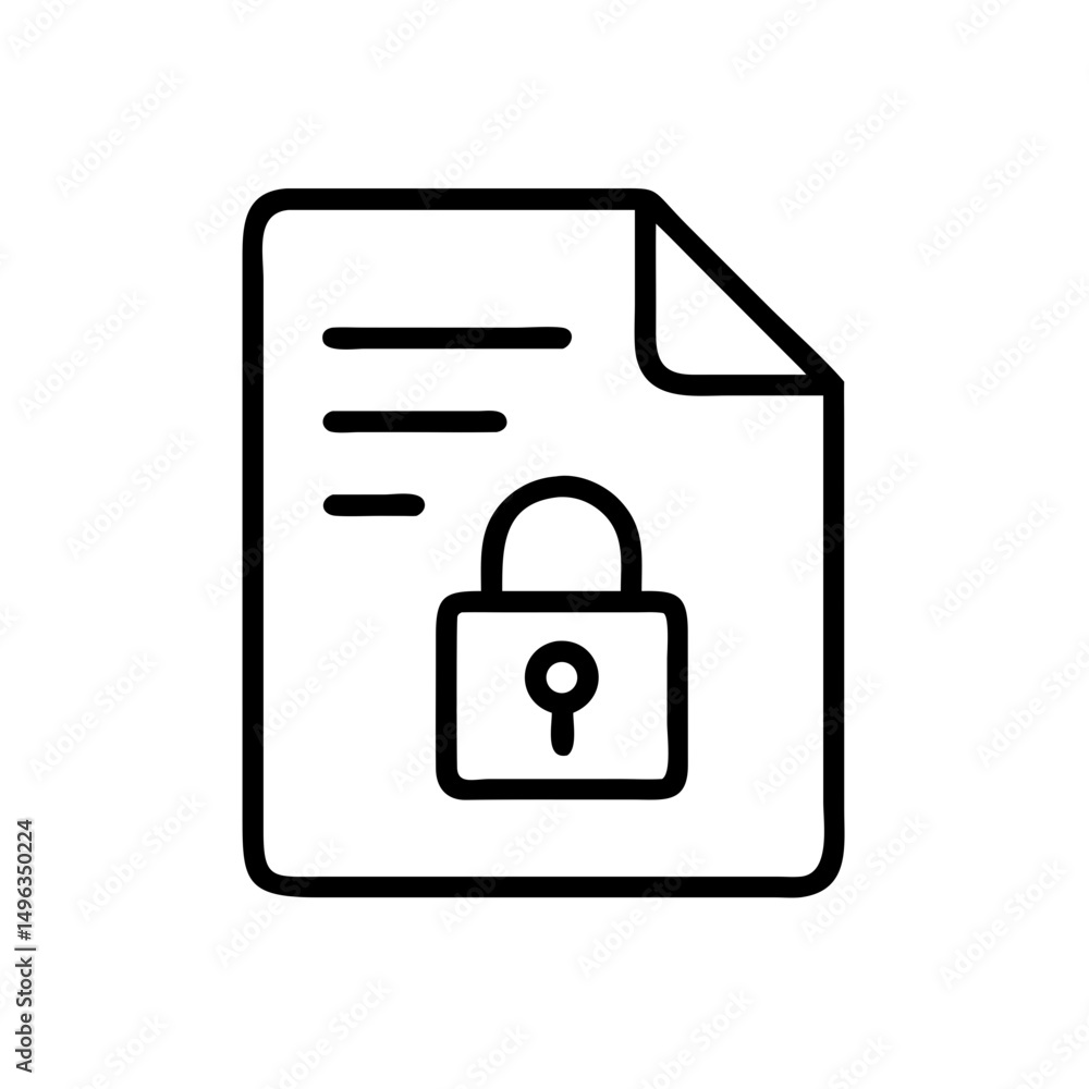 Poster a black outline icon of a document with lines of text and a closed padlock. could be used for blogs 
