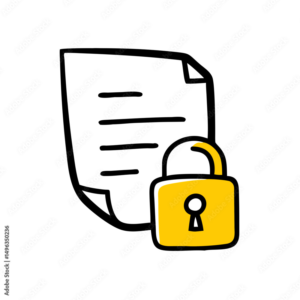 Poster document with a padlock, symbolizing secure file access and data protection. websites/blogs can use 