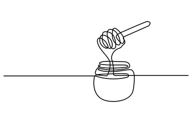 Continuous one line drawing of honey pot vector illustration. Premium vector