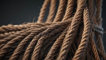 Fototapeta premium Severed rope fibers under extreme tension, close-up , macro, texture, raw