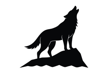 Wolf howling in mountain silhouette vector illustration isolated.