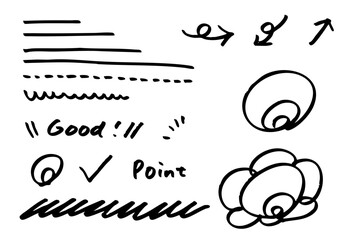 手書き風赤マーカーの注釈セット｜矢印・線・記号・吹き出し風デザイン素材