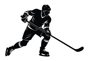 Hockey player silhouette, silhouettes hockey player icon vector illustration.