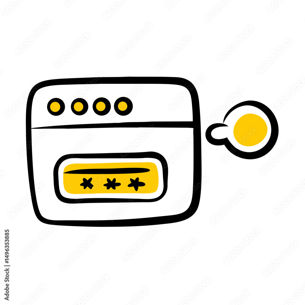 Poster an outlined browser window icon with a password field showing asterisks and yellow accents. ideal fo