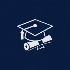 A graduation cap and diploma icon symbolizes academic achievement on a dark blue background.