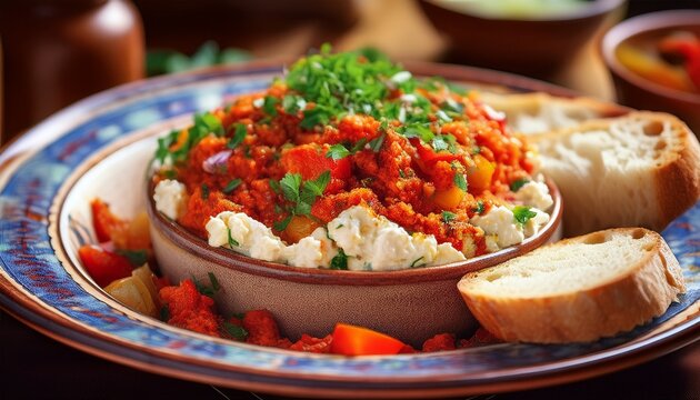 Urnebes Salat &ndash; scharfer serbischer K&auml;se-Paprika-Dip