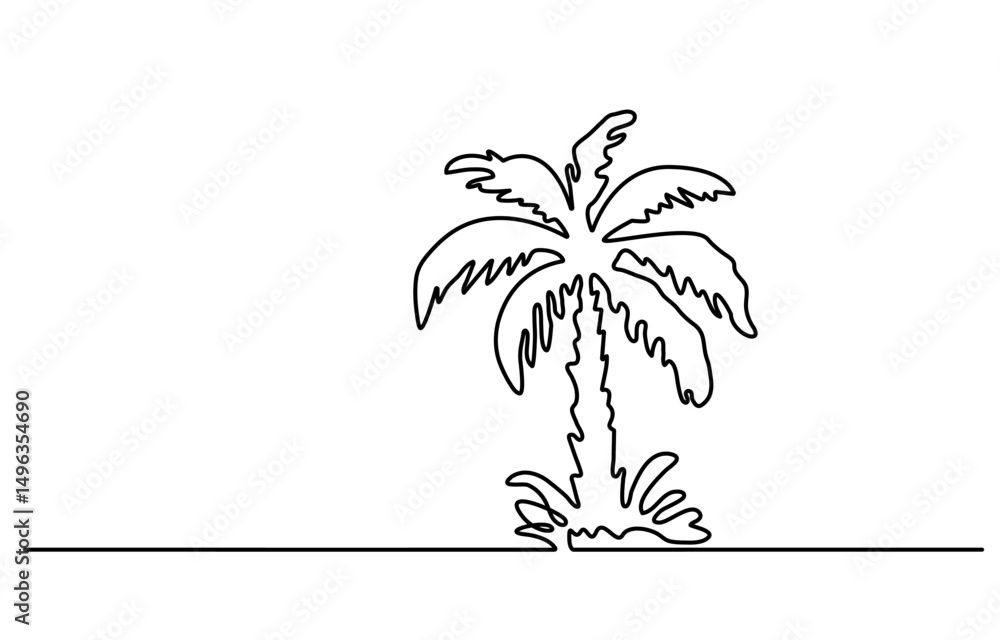 Poster continuous one line drawing of palm tree vector. coconut tree single outline vector illustration. ed
