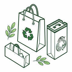 Eco-friendly paper shopping bags recycling design elements