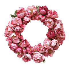 Fototapeta premium Pink flower wreath, floral circle isolated on transparent background