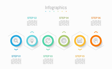 Infographic 6 options design elements for your business data. Vector Illustration.