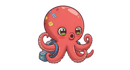 Fototapeta premium Cute Cartoon Octopus with Backpack Illustration