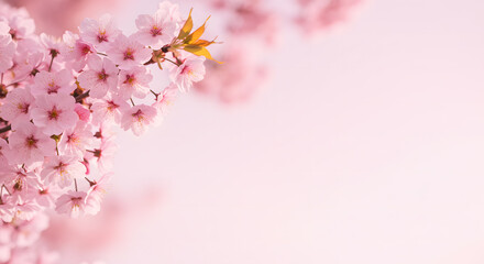 Fototapeta premium Cherry Blossom Branch in Full Bloom Against Soft Pink Background – Springtime Floral Nature Aesthetic