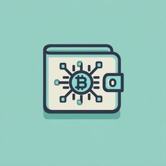 A minimalist illustration of a digital wallet with a Bitcoin symbol, representing cryptocurrency storage and blockchain technology.