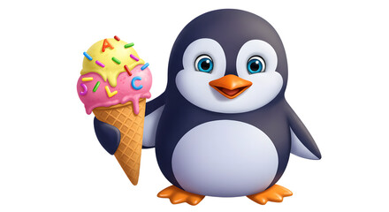 Obraz premium Penguin Character Holding Ice Cream Illustration