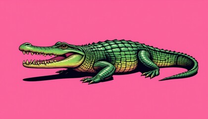 Fototapeta premium a pop art piece of alligator, centered, isolated pink background