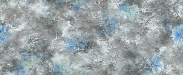 Obraz premium Textured background of cement with blue floral design - Seamless , pattern , background , tile