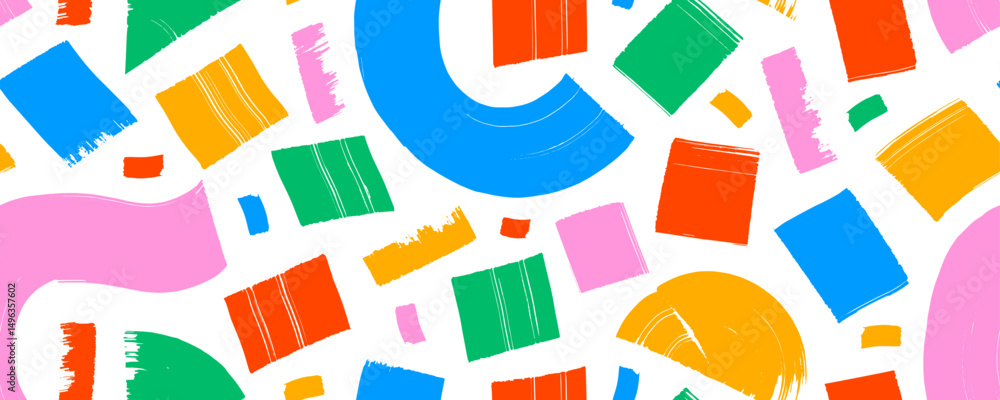 Aufkleber colorful thick geometric brush strokes and curved lines seamless pattern. hand drawn childish backgr