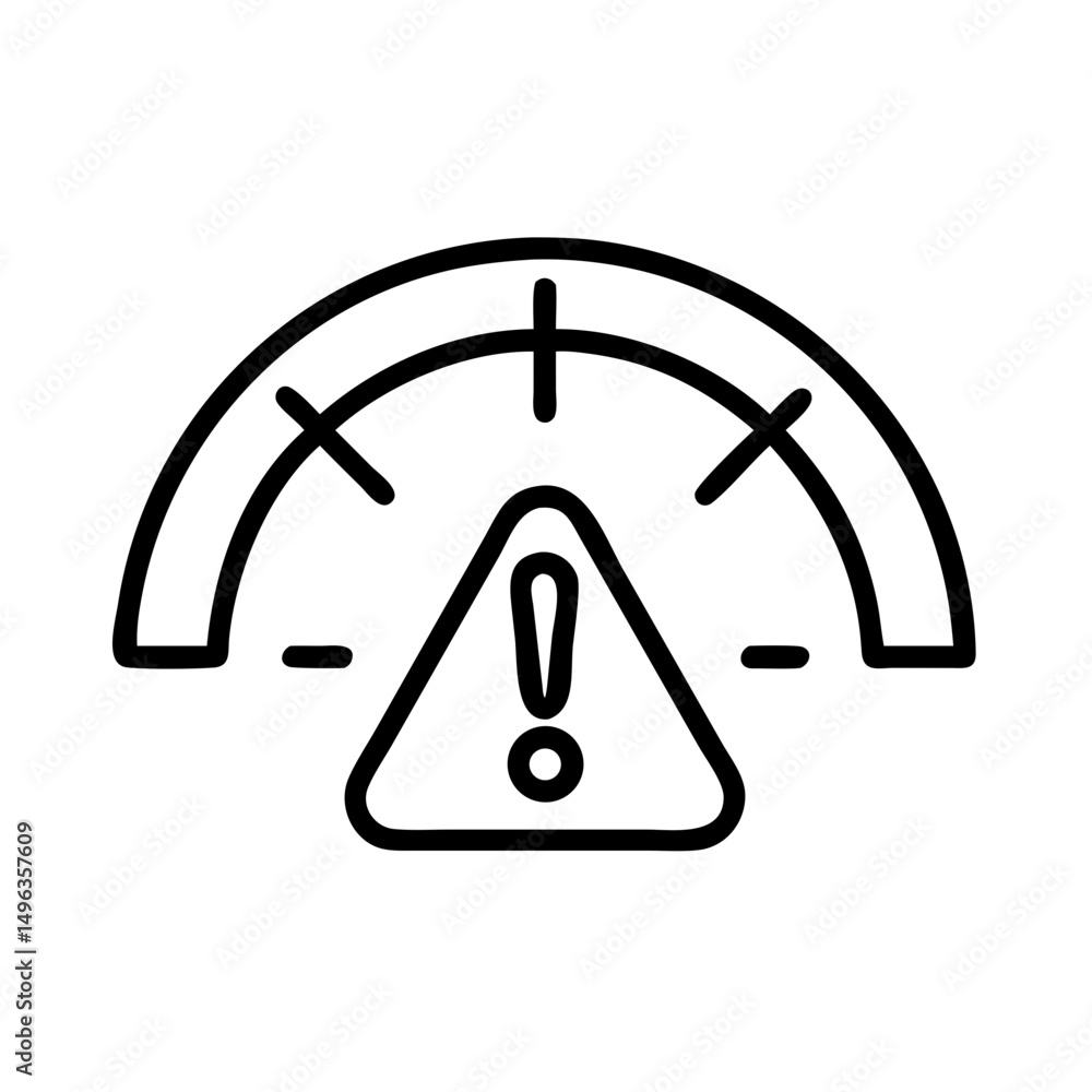 Poster minimalist line icon of a speedometer with an exclamation mark in a triangle. ideal for websites/blo