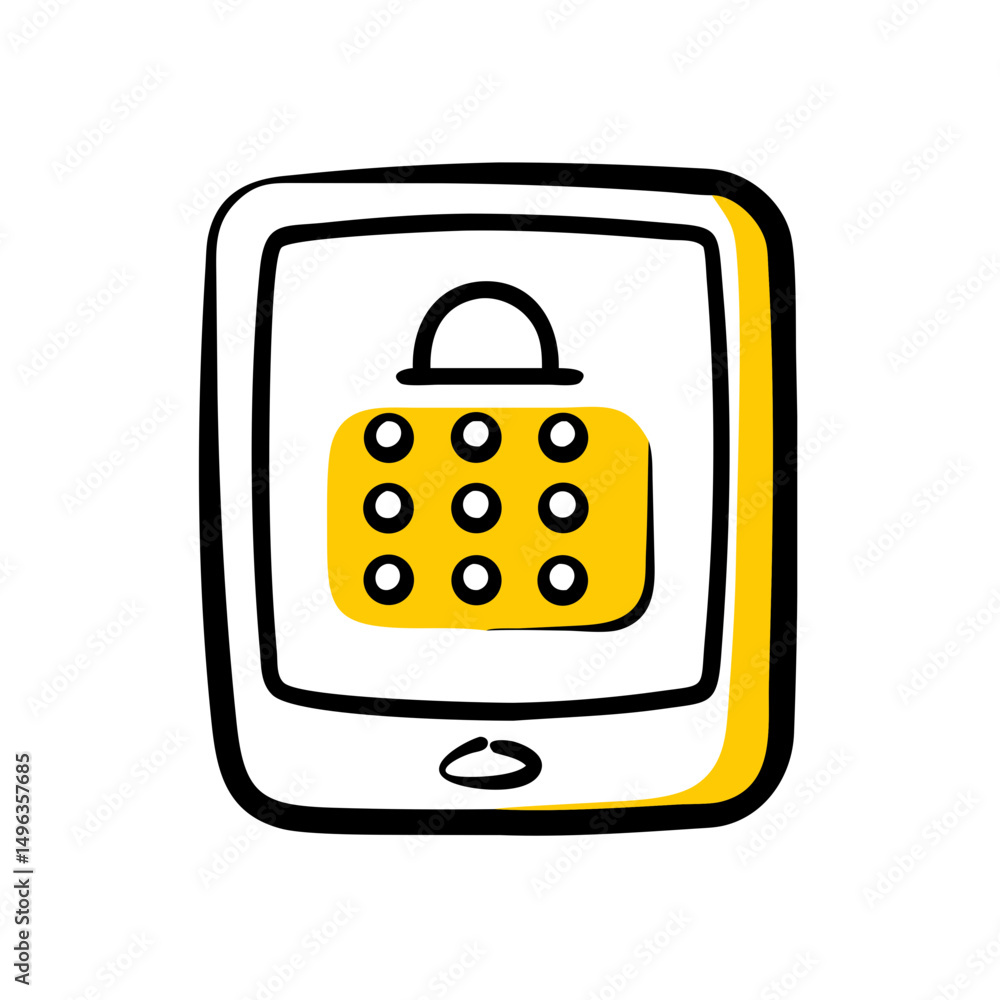 Poster mobile device displaying a padlock with a nine-dot doodle pattern, symbolizing a secure screen lock.