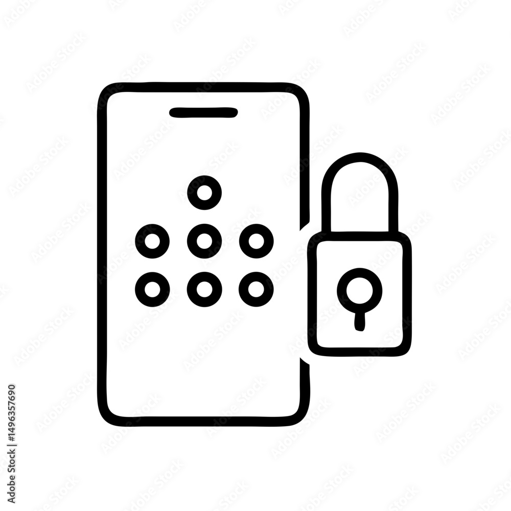 Poster a line drawing of a smartphone with a pattern lock and a padlock. use for mobile security, phone pri