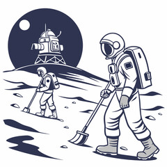 Astronauts exploring lunar surface with lander © MD MOGAMMEL HAQUE 