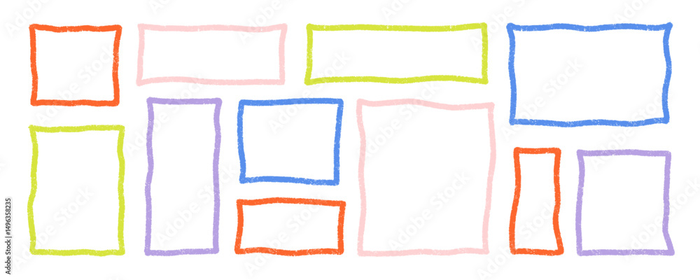 Poster colorful wavy squares and rectangles frames. bold outline grunge rectangle shapes, empty speech bubb