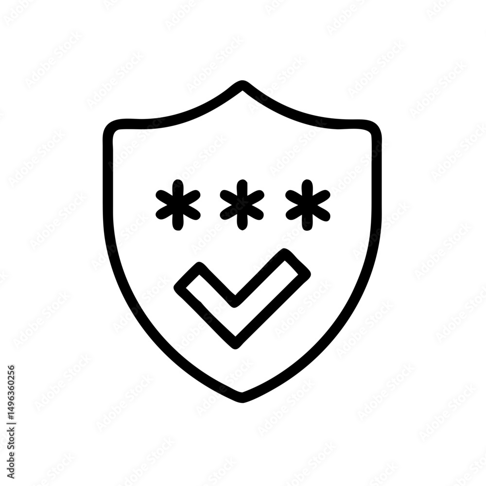 Poster shield with asterisks and a checkmark, symbolizing strong password security or protection. ideal for