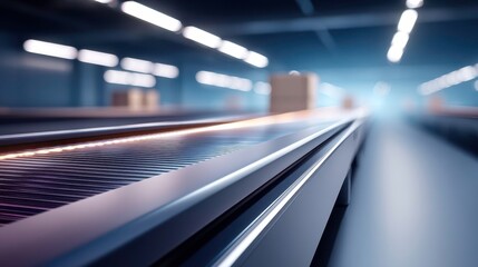 Automated Logistics: Conveyor Belt System for Package Delivery in Modern Warehouse.