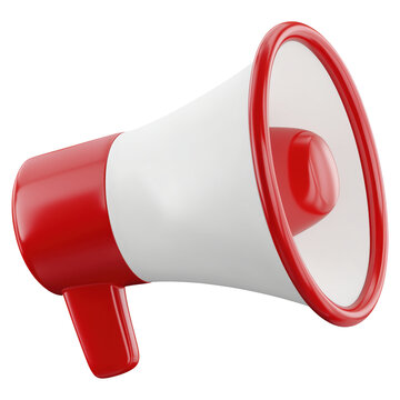 Red and white megaphone isolated on transparent background.