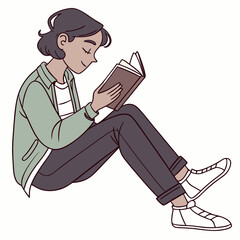 Young person relaxed reading book floor casual