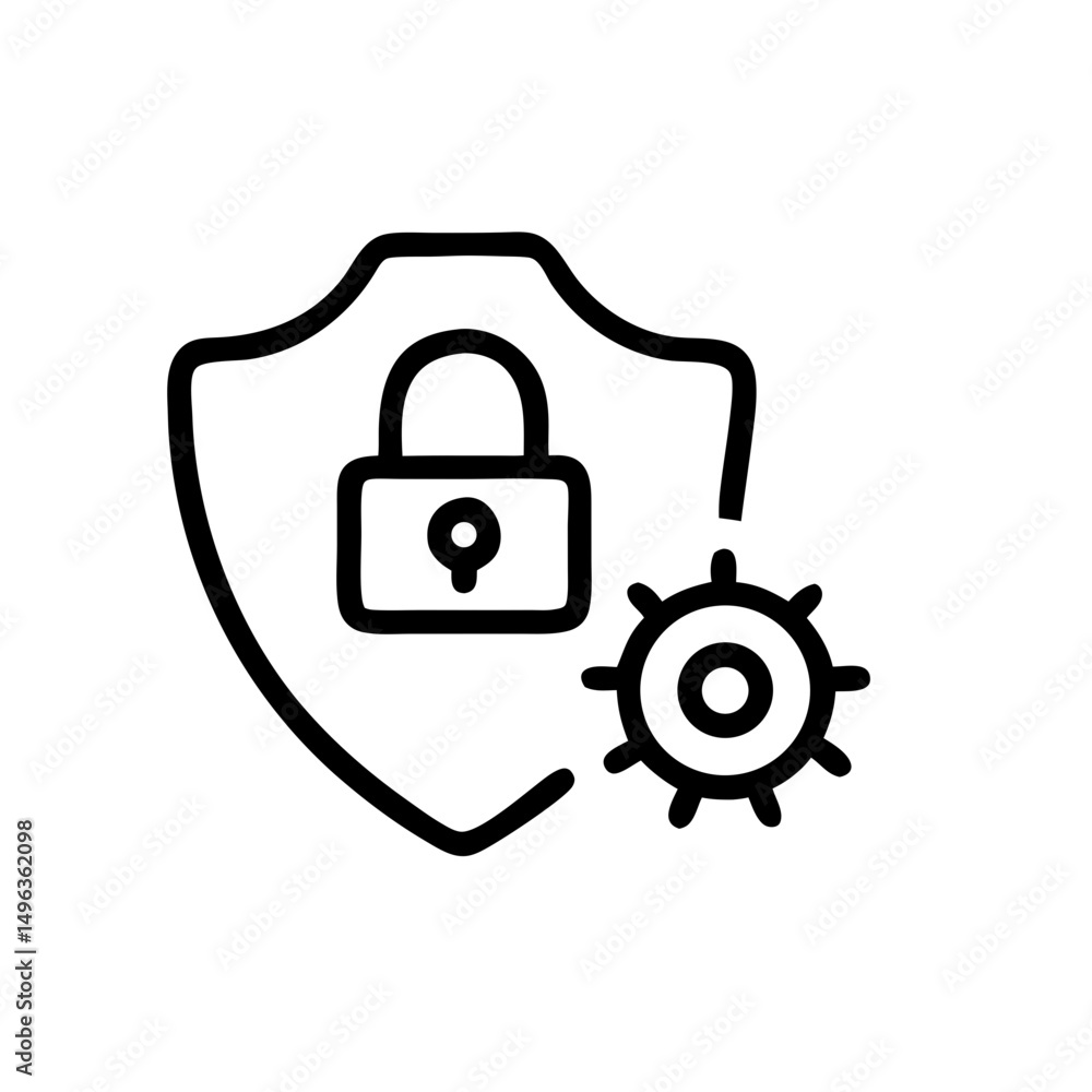 Poster icon of a shield with a padlock and gear, representing security settings or configuration. ideal for