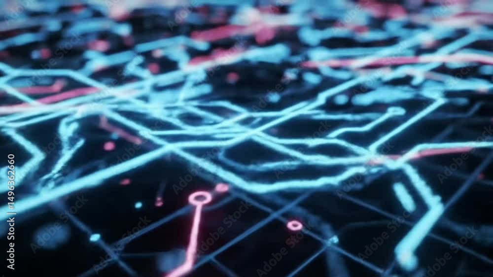 Poster digital connectivity abstract circuit board animation with glowing lines