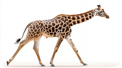Fototapeta premium Giraffe Walking Isolated on White Background