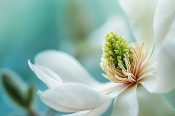 Obraz premium Close up of a delicate white magnolia flower in full bloom