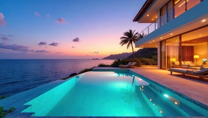 Luxury villa with private pool and stunning ocean views, perfect for a relaxing getaway  Enjoy breathtaking sunsets and outdoor living at its finest ,  swimming,  balcony