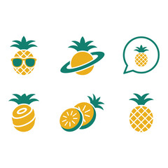 Playful pineapple logos showcase creative branding with tropical and summer themes in flat design