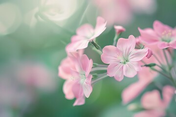 Obraz premium Delicate pink flowers blooming with soft focus and bokeh background