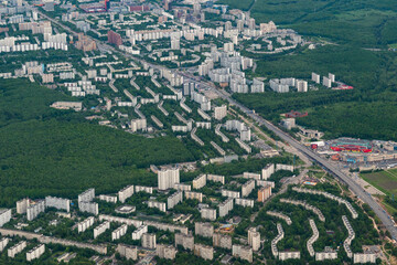 Trade Union Street and the Moscow districts of Teply Stan and Konkovo from a bird's-eye view.