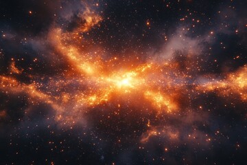 Naklejka premium Vibrant orange nebula with countless stars fill the infinite dark cosmos. Great background for space, science, fantasy, or cosmic themes.