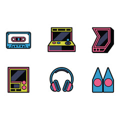 Retro Gaming and Music Icons in Vibrant Colors