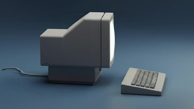 Isolated Retro Computer Display And Keyboard Still Life