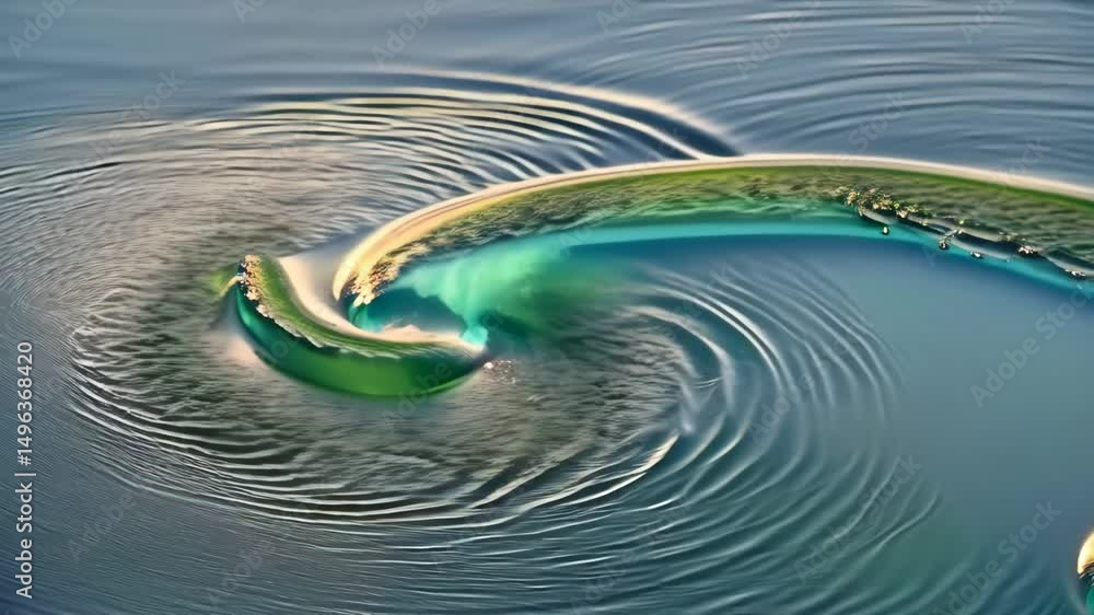 Poster close-up view of water surface, showing ripple formations with a semicircular form, featuring subtle