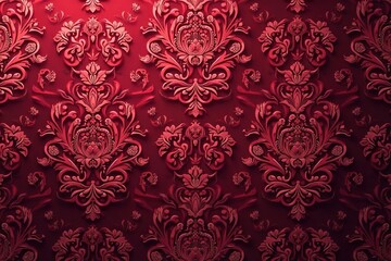 Intricate floral damask pattern, rich burgundy hues, sophisticated, scroll