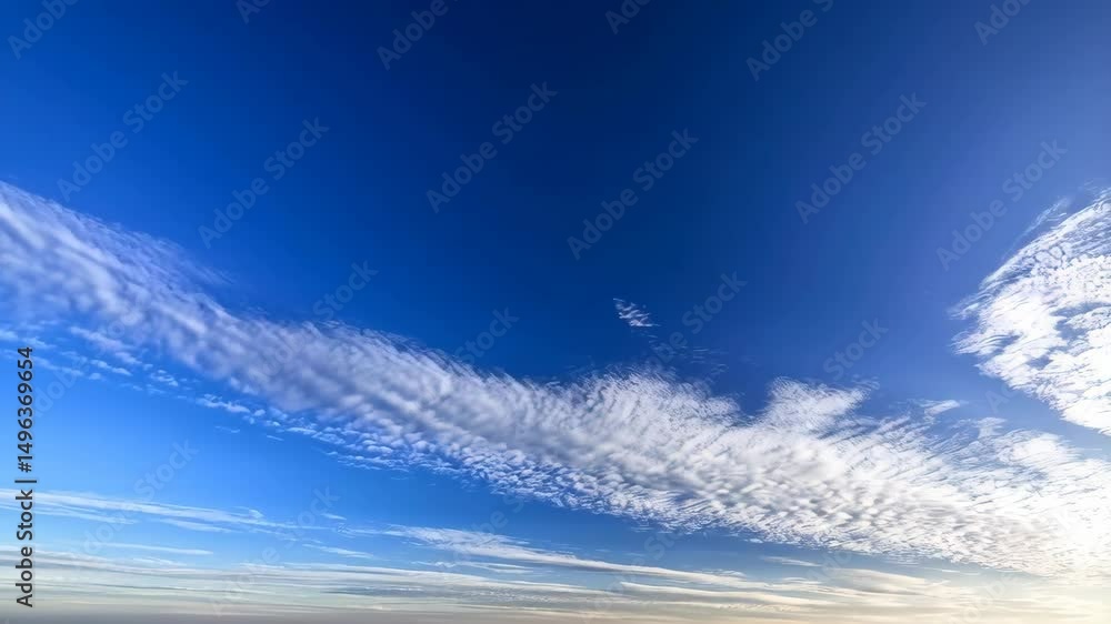 Poster striking cirrocumulus clouds create interesting patterns across a deep blue sky on a sunny day at hi