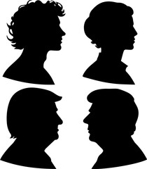 Male Head Silhouette Profile Set, Vector Illustrations of Diverse Hairstyles and Ages
